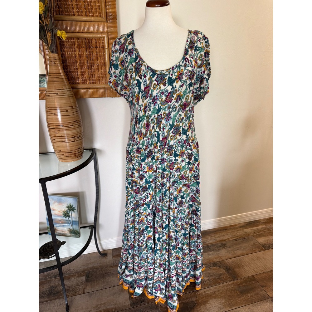 Soft Surroundings Kara Maxi Dress in Floral Paisley ,Neptune Green,
 Size XL - Picture 3 of 11